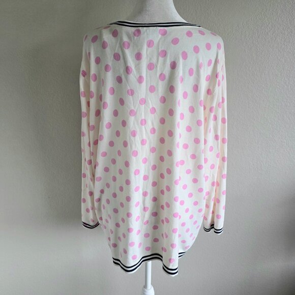 Talbots Plus Sz 3X Cardigan Sweater Cotton Blend Lightweight Pink Polka Dot NEW - Picture 5 of 8